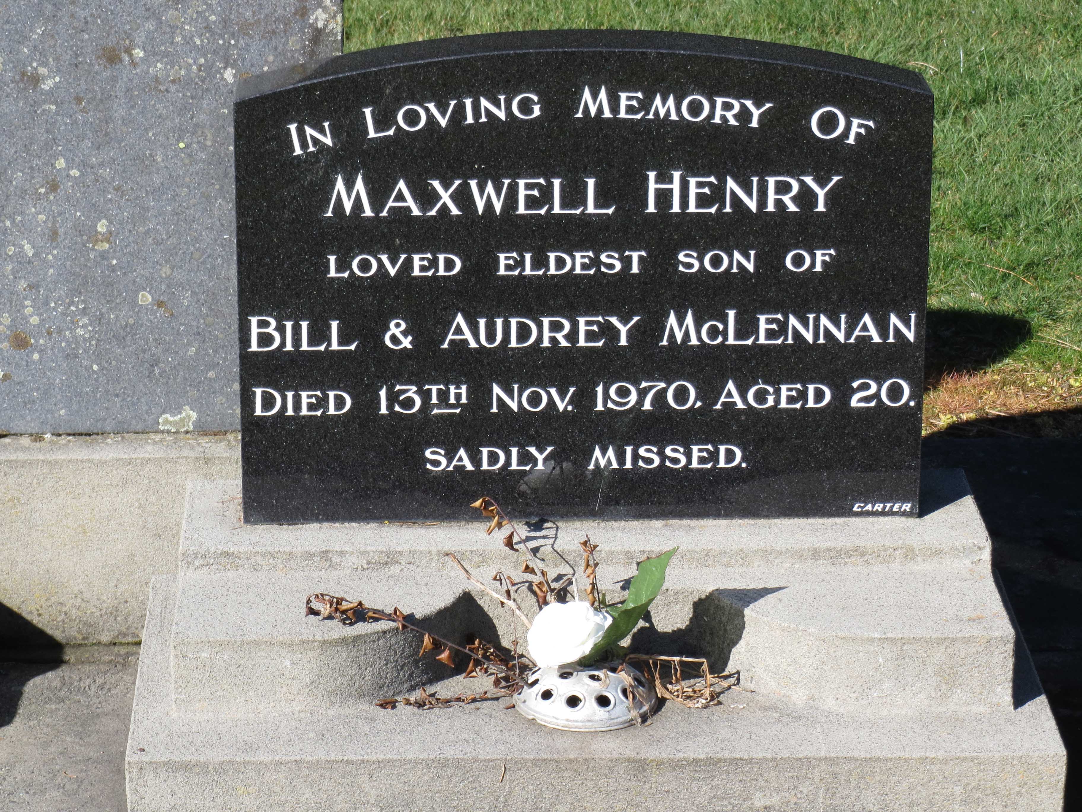 Photo of headstones/Maxwell Henry McLennan d1970 hdstn Methven NZ